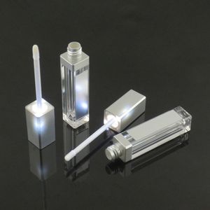 7ML LED Tubes de brillant à lèvres vides Carré clair Lipgloss Bouteilles rechargeables Conteneur Emballage de maquillage en plastique avec miroir et lumière DHL