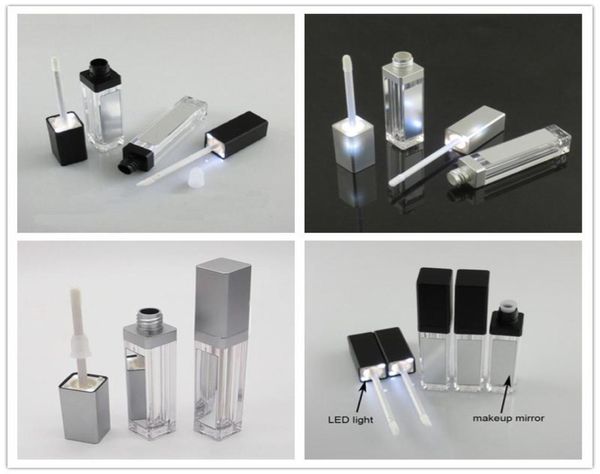 Contenedores de lápiz labial cosmético negro de LED de 7 ml de letrero Mégano de herramienta de plástico Corrector cuadrado Tubo de brillo de labio con espejo 20pcs2005622
