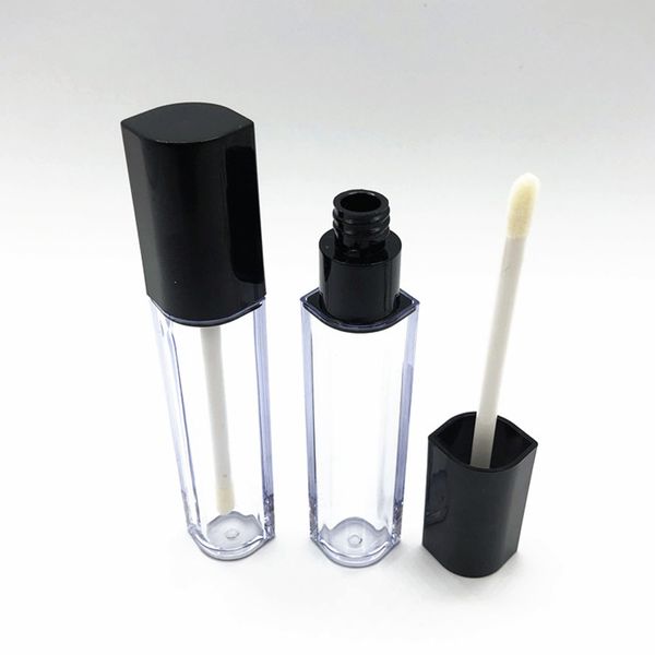 Tubo de brillo de labios de plástico de 7 ml con tapa negra Tubo de lápiz labial pequeño Envase de cosméticos de muestra envío rápido F1802