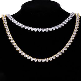 7 mm 16-24 pulgadas chapado en oro Bling CZ corazón cadena de tenis collares para hombres mujeres cadena joyería de moda 234u