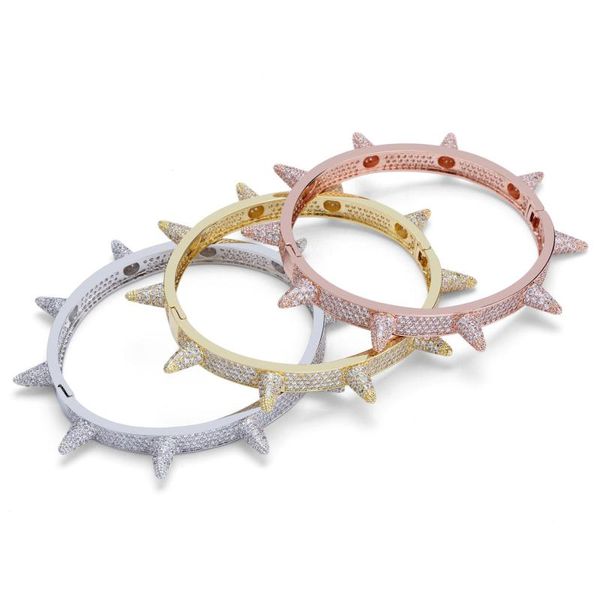 7mm Iced Out Spikes Bracelets Rivet Cone Stud Cuff Twist Thorns Bracelets Cubic Zirconia Hip Hop Jewelry Bangle