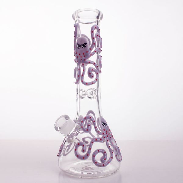 7mm d'épaisseur Octopus Beaker Bong 13 pouces de hauteur Narguilés Peinture à la main Pipe à eau en verre Dab Rigs Vert Rose Violet Fumer Outils