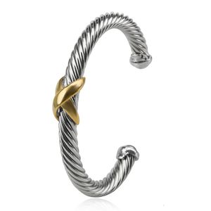 7mm Twisted Wire Bangle Armband Klassieke Vergulde X Ontwerp Kabel Draad Bangle Sieraden voor Vrouwen Mannen 240228