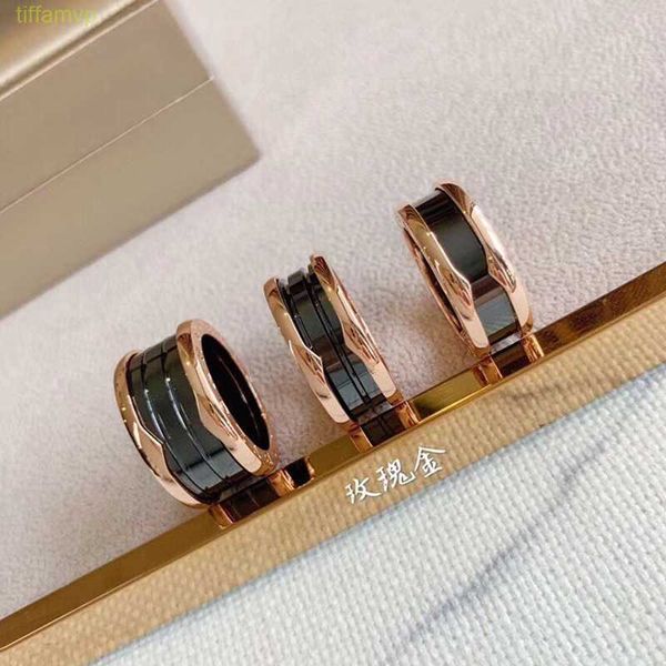 7N54 Designer Luxury Bijoux Bvlger Bhome Band Rings Black White Ceramic 925 STERLING Silver plaqué 18k Rose Gold large édition étroite pour les couples Men et Femmes Match