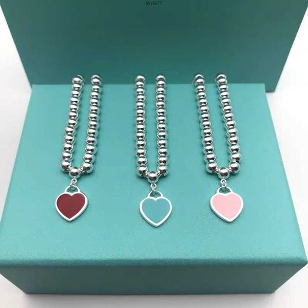 7oor Pulseras con dijes t di familia amor plateado gota pegamento esmalte pulsera de cuentas redondas para mujer corazón de melocotón rojo azul rosa tricolor cadena de cuentas de buda