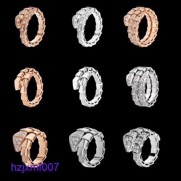 7otn Designer Bvlger Band Anneaux Haute Version Baojia Serpent En Forme D'os Plein Diamant Ouvert Anneau Niche Couple Tête Multi