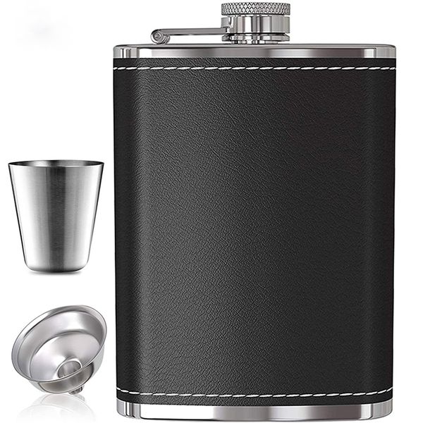 7 oz 8 oz portable en acier inoxydable flacon de hanche flagon whisky pot couverture en cuir bouteille entonnoir voyage tour verres tasse à vin 220727