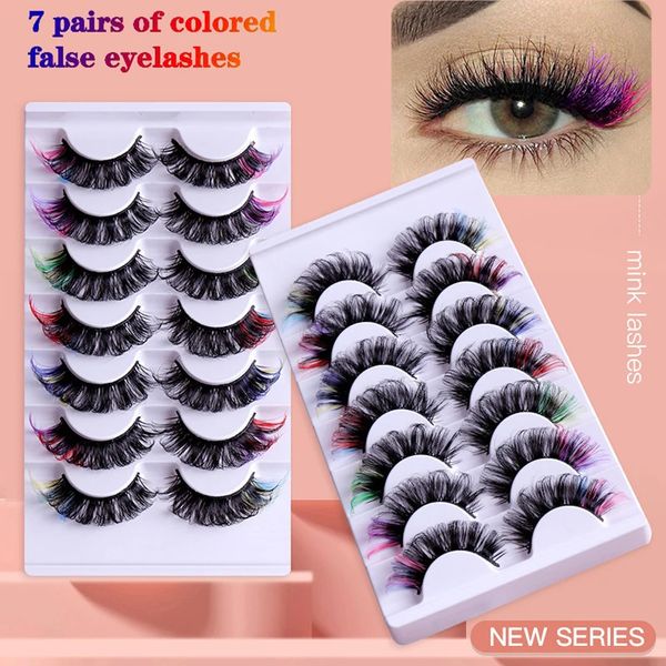 7 paires de cils colorés maquillage pour femmes couleur cils extension de cils fournitures produits de maquillage beauté d curl bande cils en vrac 240229