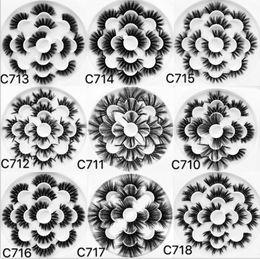 Boîte de 7 paires de faux-cils en vison, plateau à fleurs, 25mm, fait à la main, bande complète, drame, Extension de cils longs et moelleux, outils 1358863