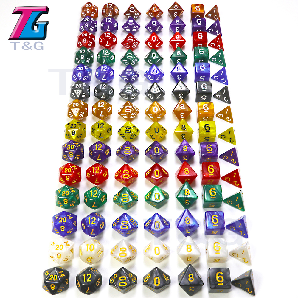 7pc / Set Dice Set Loisirs Jeux de sport de haute qualité Cube multi-facettes avec effet de marbre D4 - D20 Dungeon et Dragons DD