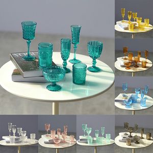 7 stks 1: 6 Dollhouse Miniature Water Cup gesneden wijnglas champagne glasmodel keukenmeubels accessoires