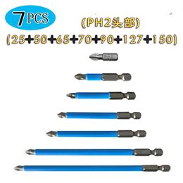 7pcs 25-150 mm PH2 Phillips Tête de tête Bit de forage Hex Banque magnétique Magnétique Magné de précision à longue portée