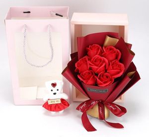 7 Uds. Ramo de flores de rosas de jabón de boda artificial con oso de muñeca cumpleaños Navidad boda regalo del Día de San Valentín decoración del hogar 3515932