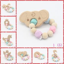 Bracelets d'allaitement pour bébé, 7 pièces, anneau de dentition en bois, perles en Silicone, hochets en bois, jouets, anneau de dentition pour bébé, jouets d'allaitement, cadeau YE022