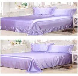7pcs Blue Purple Lilac Silk Libering Set Satin Lits Feuilles Super King Queen Twin Taille Full Tigne Cover Lit Lits Ajustement Lit dans un sac 1834426