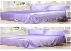 7 pièces ensemble de literie en soie bleu violet lilas draps de lit en satin Super King queen housse de couette double taille drap de lit équipé dans un sac 2703485