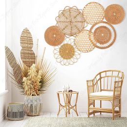 7pcs boho décor mural de rotin.