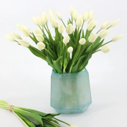 7 pièces/bouquet de tulipe artificielle en Silicone souple au toucher réel, fausse fleur de mariage, décoration de bouquet de mariée, décor de pièce esthétique 240322