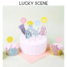 7pcs Cat Dog Cake Card Birthday Party Decoration Decoration Spot Supplies Pet Topper S01211 240407
