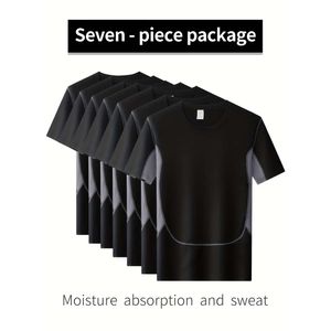 7-delig compressie-T-shirt, sneldrogend vochtafvoerend basislaag met korte mouwen en korte mouwen, herenkleding voor fiess-training, vaderdagcadeaus 2023