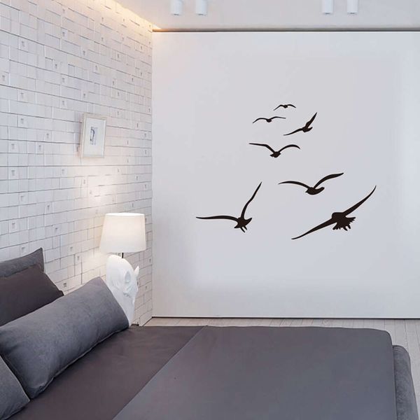 7 Uds. Pegatinas de pared de siluetas de pájaros voladores negros de diferentes tamaños para sala de estar, dormitorio, ventana, pegatinas de vinilo para pared, decoración