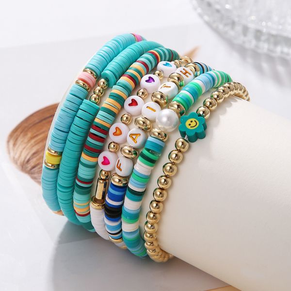 7 pièces ensemble de bracelets de foi surfeur Heishi brins de perles amour coeur charme argile douce empilable Boho bracelets femmes été plage amitié bijoux accessoires