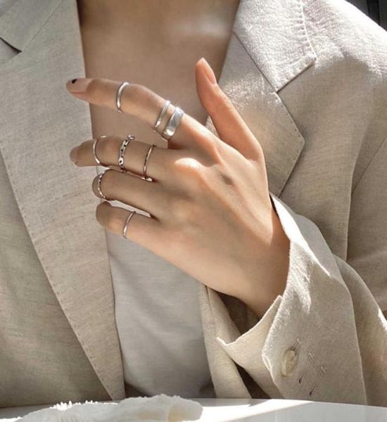 7 Uds conjunto de anillos punk de moda para mujeres anillos minimalistas regalo de joyería anillo circular para niñas accesorios de baile callejero Q08308143