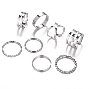 7 Uds. Conjunto de anillos de articulación punk de moda, joyería minimalista con giro geométrico, anillos circulares de Metal plateados dorados para mujeres, accesorios de baile callejero