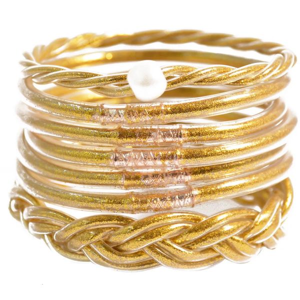 7pcs Glitter rempli Jelly Bracelet Set pour les femmes légères en silicone temple bouddhiste chanceux tissé charme bracelet cadeau pour les filles 240228