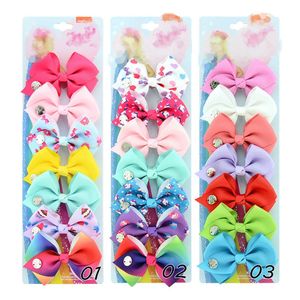 7 stks / partij 3.5 inch Kerstmis Bogen Barrettes Regenboog Baby Meisjes Haar Clip Bowknot Haarspeld Meisje Hairclips Xmas Kinderen Haaraccessoires M764