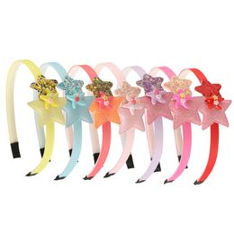 7 stks / partij Sequin Stars Hairbands Cartoon Glitter Mini Star Ribbon Hoofdbanden Kleine Meisjes Haaraccessoires