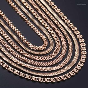 7 Unids / lote Collares para Mujer 585 Oro Rosa Relleno Trenzado Cola de Zorro Trigo Martillado Tejido Cubano Bismark Cadena de Eslabones Entera LCNN1A Ch250R