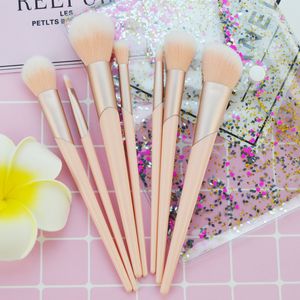 7pcs ensemble de pinceaux de maquillage professionnel rose poignée oblique fard à paupières fard à joues poudre sourcil maquillage pinceaux kit avec sac à paillettes Quicksand