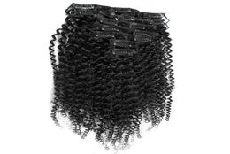 7pcs mongol afro crépus bouclés clip ins cheveux humains 100G afro-américain afro crépus pince à cheveux dans les extensions 16quot 18quot 205322077