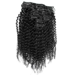 7 stks Mongoolse Afro Kinky Curly Clip Ins Menselijk Haar 100g Afro-Amerikaanse Afro Kinky Haarklem in Extensions 16 