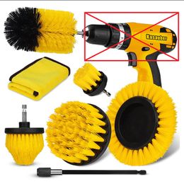 7pcs Tête de pinceau mobile, brosse de nettoyage électrique, ensemble de 7 pièces jaune, ensemble de brosse à forage électrique