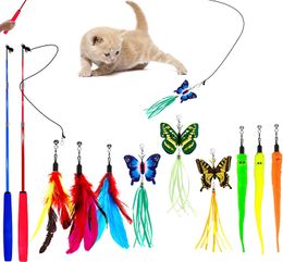 7 stks Pet Stick Toys Emotioneel comfort met kleurrijke linten Pet Cat Teaser Wand Toy Cat Supplies