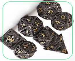 7 stcs Pure Copper Hollow Metal Dice Set DD Metal Polyedral Dice Set voor DND Dungeons and Dragons Role Playing Games 2201154044281