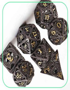 7 stcs Pure Copper Hollow Metal Dice Set DD Metal Polyedral Dice Set voor DND Dungeons and Dragons Role Playing Games 2201151130272