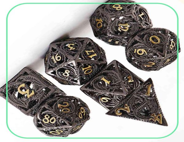 Jeu de dés en métal creux en cuivre pur, 7 pièces, jeu de dés polyédriques en métal DD pour jeux de rôle donjons et Dragons du mdn 2201151548846