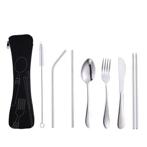 Portable Cuillère Fourchette Couteau Lunch Set 7Pcs / Set 4Pcs / Set Vaisselle En Acier Inoxydable Set Voyage Vaisselle Vaisselle Avec Sac BH1524 TQQ