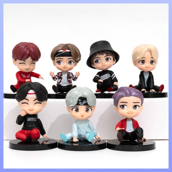 7 pièces/ensemble Bangtan Boys BT21 groupes modèle jouets KPOP Star TOP groupe A.R.M.Y PVC figurines porte-clés Bt Kid X0503