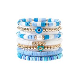 7 pièces/ensemble bracelets de perles d'argile Preppy Heishi Bracelet d'amitié extensible empilable étoile d'or perle mauvais œil brins Boho été bijoux de plage drapeau américain cadeaux de noël