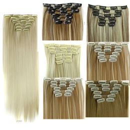 6 stks / set Clip in Hair Extensions Synthetische haarstukken Rechte 24 inch 140G Clip op Hair Extensions Meer kleuren