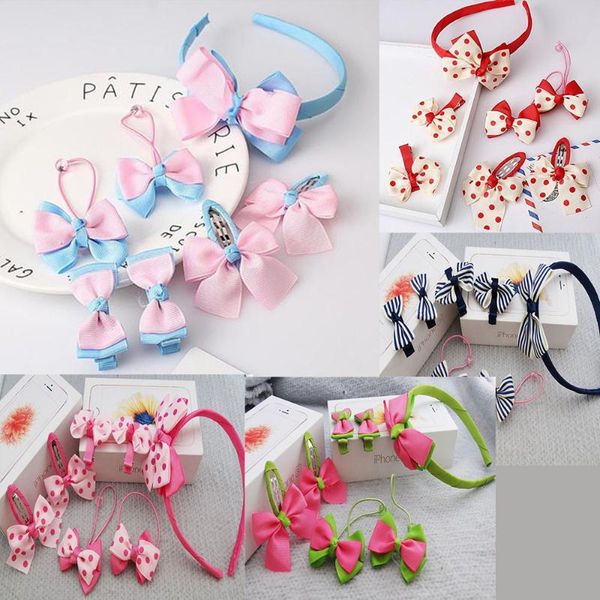 7 pièces/ensemble mignon enfants cheveux accessoires bandeau épingles à cheveux chouchous bébé filles belle arc chapeaux enfants pince à cheveux bandeau