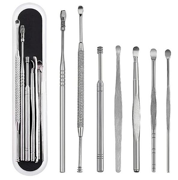 Fourniture de soins des oreilles 7 pièces/ensemble, nettoyeur de cire, dissolvant d'oreille en acier inoxydable, Curette, cuillère Epiwax