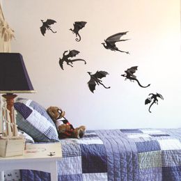 7 Stks/set Fantasy Halloween Fun Muursticker Voor Kinderen Kamers Decor Dinosaurussen Jongens Gift 3D Dragon Wall Art Dragon silhouetten