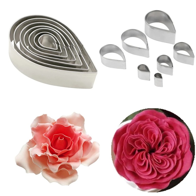 7Pcs/Set Fondant Cake Mold Stainless Steel Creative Water Drop Flower Leaves Pastry Mould Biscuit Candy Decorating Tools