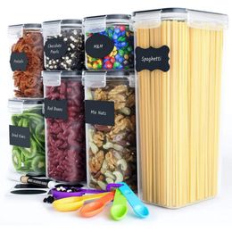 Conjunto de 7 piezas de cocina Caja de almacenamiento de alimentos Conjunto de contenedores de la despensa Organizador de botes de plástico con tapas ideales para cereales