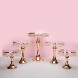 7pcs Set Luxury Gold Crystal Cake Gâteau Gâteau Gâteau de mariage Décoré Pan cupcake Sweet Table Candy Bar Table Centres Decorat 262H